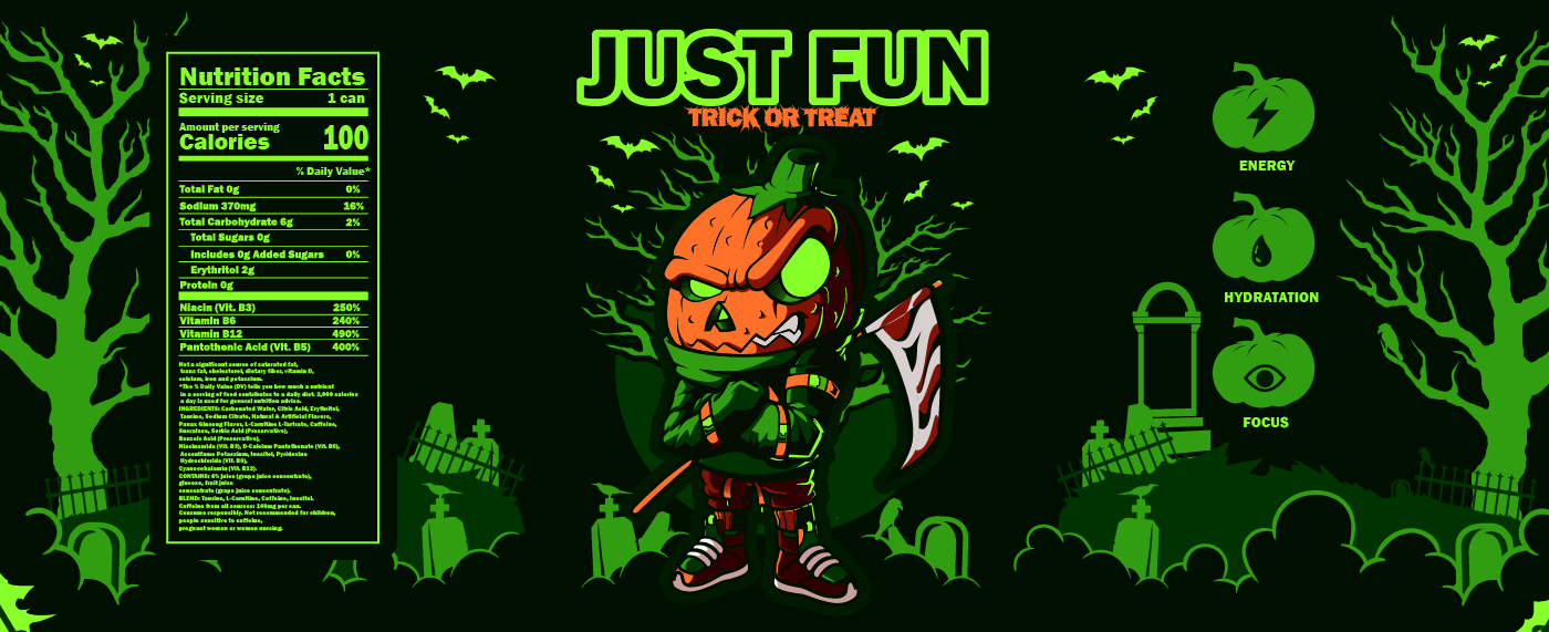 Label Design Vector illustration of Halloween energy drink